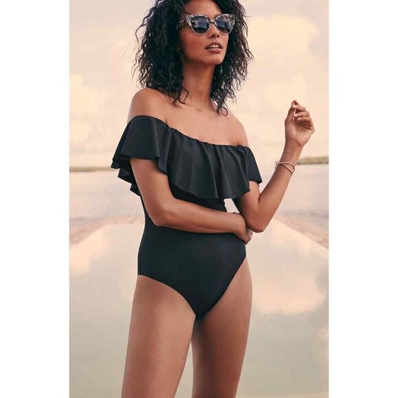 New. Trina Turk navy off shoulder ruffle top. Size 8. Retails $148 - Picture 5 of 11